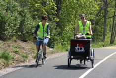 Renate and Sofie on cargo bike and folding bike-cycle-campaign-kalmar-2013.JPG